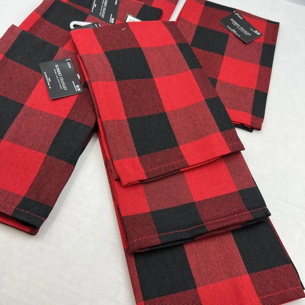 8 Plaid Dinner Cloth Napkins‎ Red Black  Christmas 18X18